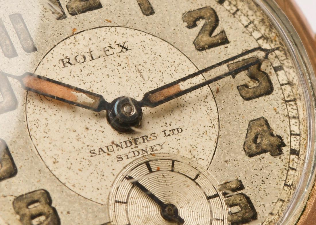 Mid-1930s ROLEX Saunders Wristwatch, UNRESERVED: Inscribed on reverse, including date Quantity: 1 Condition: Not working Height: 3cm or approximately 1.18 inches Width: 3cm or approximately 1.18 inches Length: 22cm or approxima