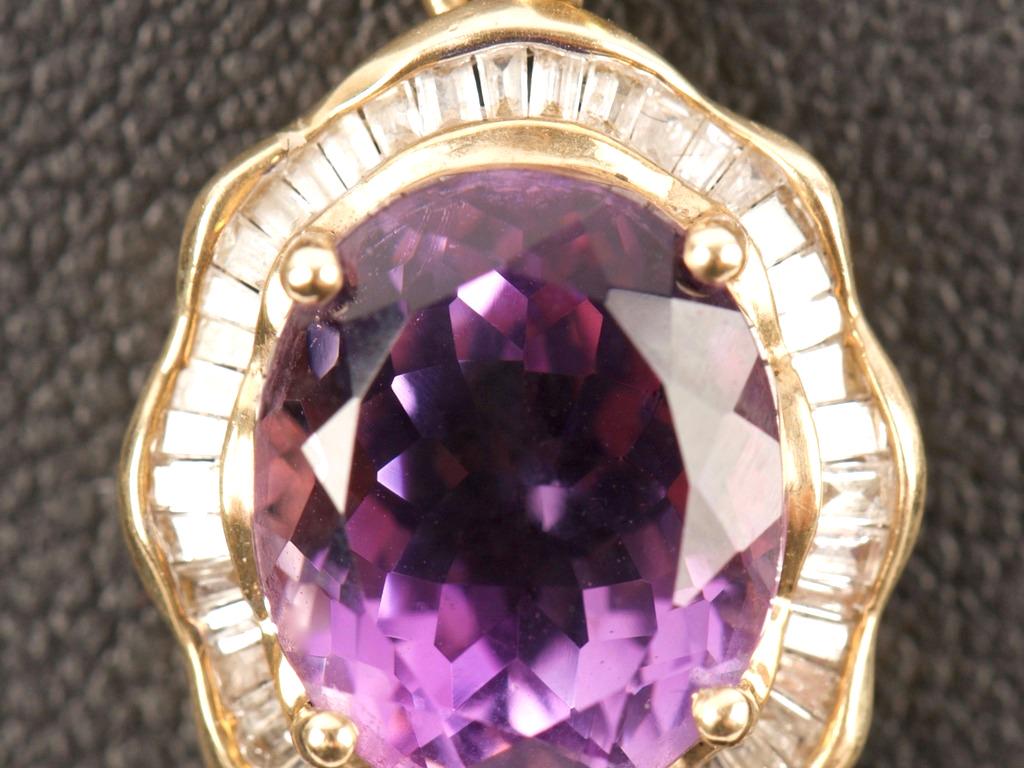 Amethyst, Diamond and 9K Yellow Gold Pendant: Quantity: 1 Condition: Good Weight: 2.4g or approximately 0.08oz Materials: Amethyst | Diamond | Yellow Gold Item location: NSW, Australia Shipping: In-house shipping available