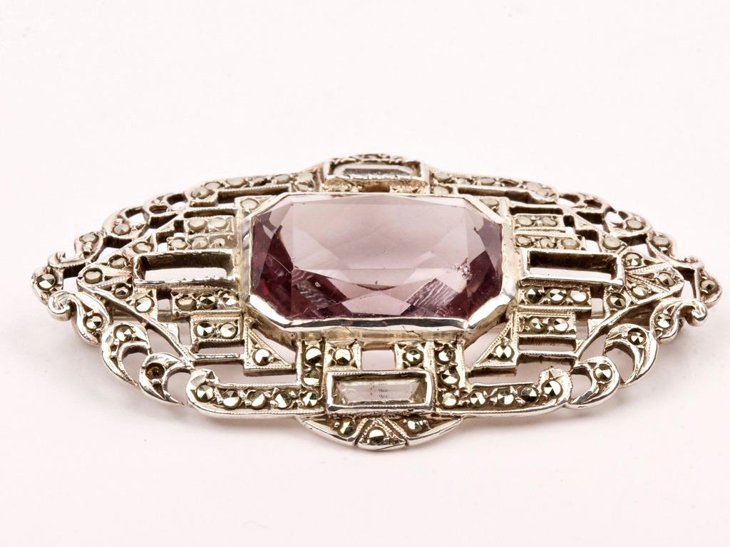 Art Deco Style Amethyst & Sterling Silver Brooch - Garman: Quantity: 1 Condition: Good Weight: 9.6g or approximately 0.34oz Style or Period: Art Deco Materials: Amethyst | Sterling Silver (.925) Item location: NSW, Australia Shippin