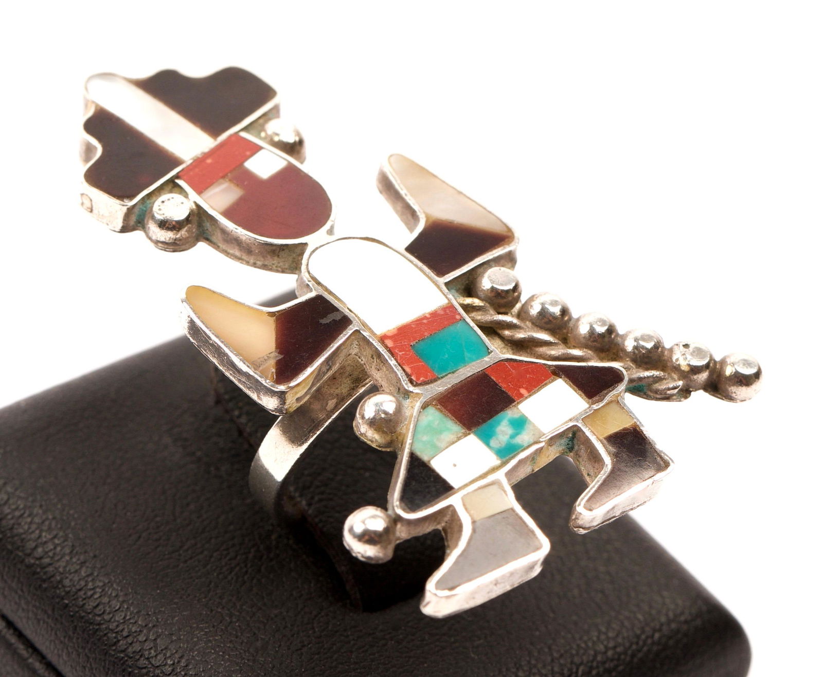 Zuni Native American Sterling Silver Shell & Rock Ring (1 of 2)