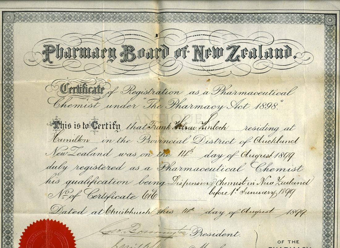 1899 Pharmary Board Certificate & Two Nautical Charts (1 of 5)