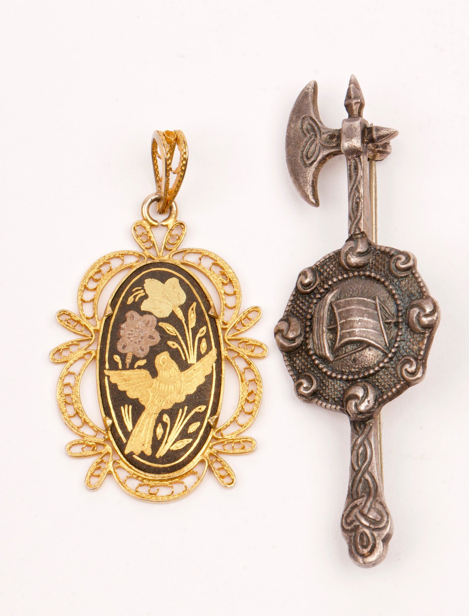 Celtic Brooch and Bird Motif Pendant: Quantity: 2 Condition: Good Item location: NSW, Australia Shipping: In-house shipping available (+5%) see Payments and Shipping information