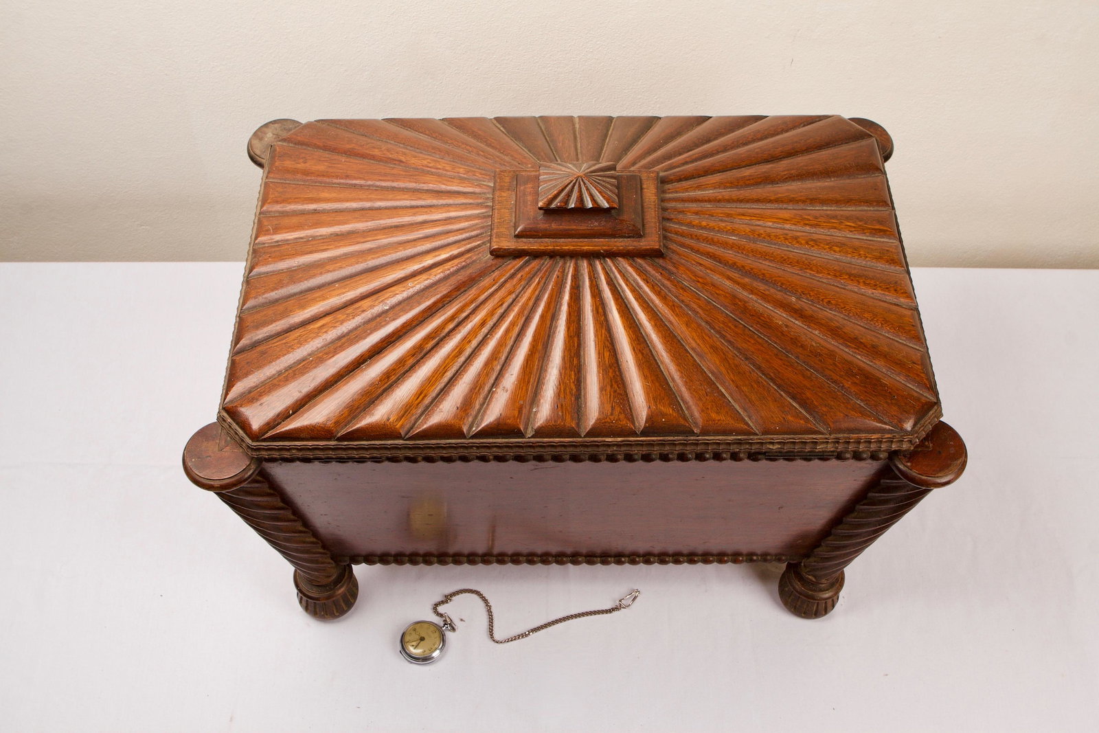 William IV Mahogany Sarcophagus Wine Cellarette: Large, Exceptionally Hand-Crafted Mahogany Construction Tin-Lined with Tapered Lid Design Quantity: 1 Condition: Immaculate Height: 49cm or approximately 19.29 inches Width: 72cm or app