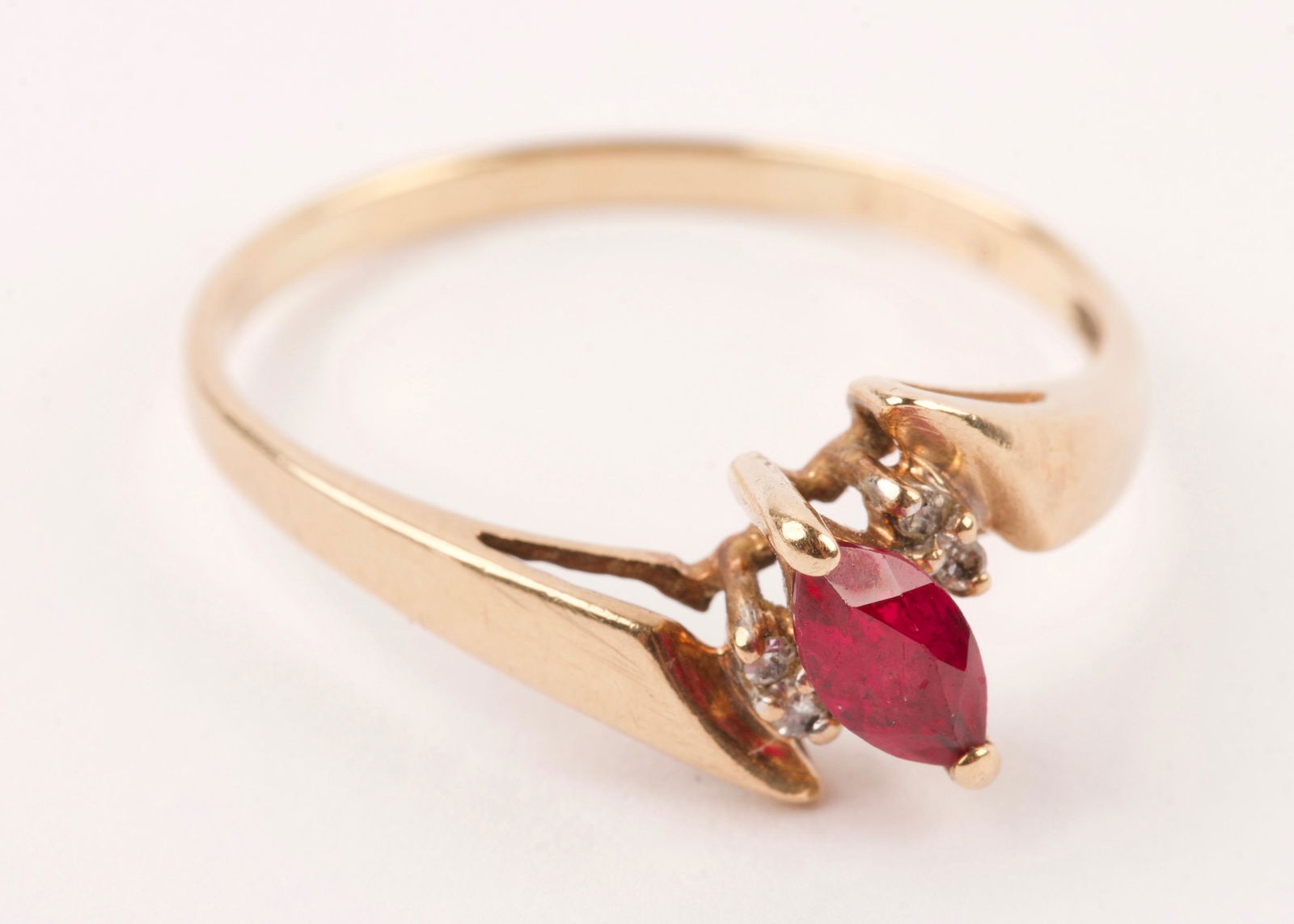 10K Yellow Gold, Diamonds & Created Ruby Ring (1 of 2)
