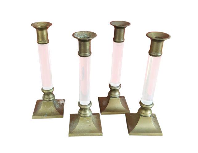 Vintage Lucite and Brass Candleholders, Set of 4 (1 of 6)