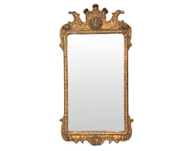 George II Style Giltwood Carved Mirror: 21.5 x 41.5 x 1. Has a tag on back marked "Mark Hampton" and "Mrs. MacDougall".