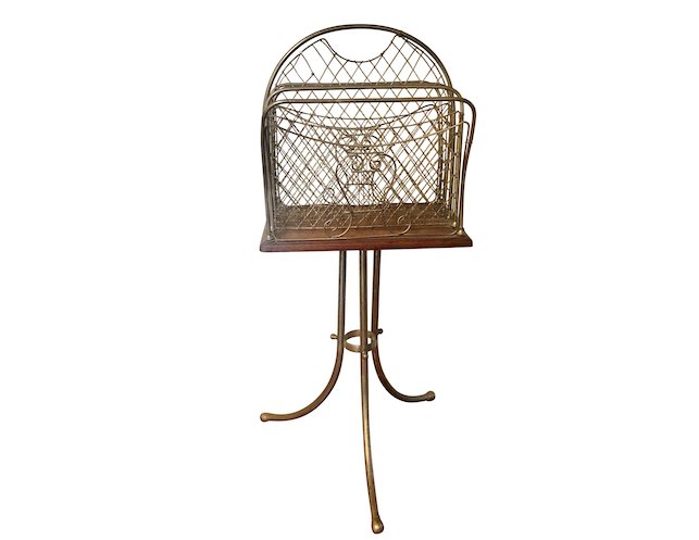 Brass Sheet Music Stand with Wood Shelf: 15 x 9 x 34