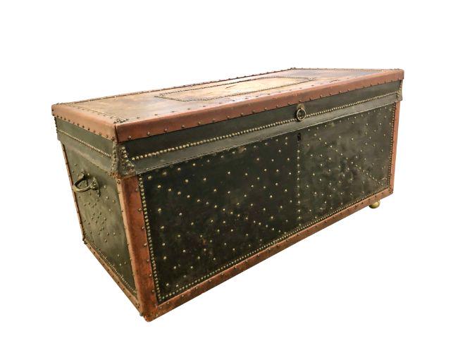Antique Leather Clad Trunk with Nailheads (1 of 12)