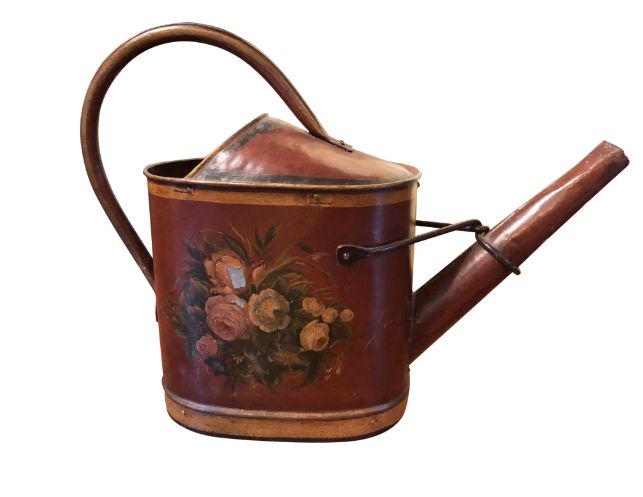 Vintage Tole Painted Watering Can: 13 x 9 x 20