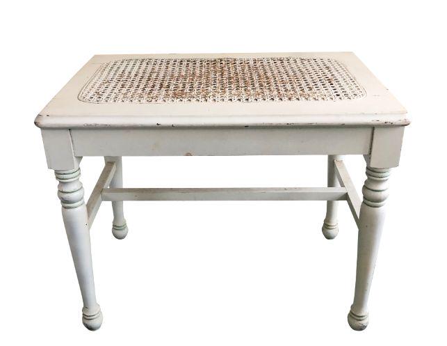 Small Distressed Vintage Cane Seat Bench: 22 x 14.5 x 17.5