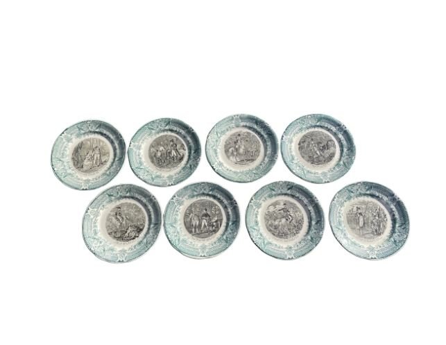 French Napoleonic Sarreguemines Plates, Set of 8 (1 of 10)