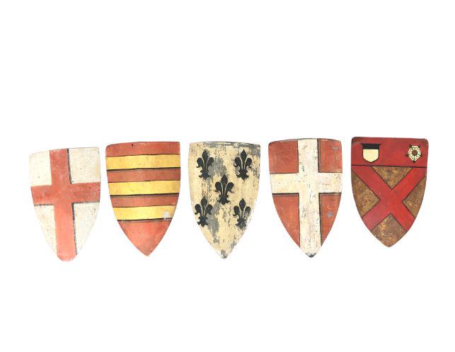 Small Painted Shields, Set of 5: 5.5 x 8, Some have signatures on the back, see photos.