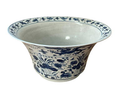 Chinoiserie Blue and White Bowl: 16.5 diameter x 9h