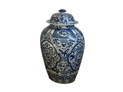 Blue and White Temple Jar: 15w x 22.5h