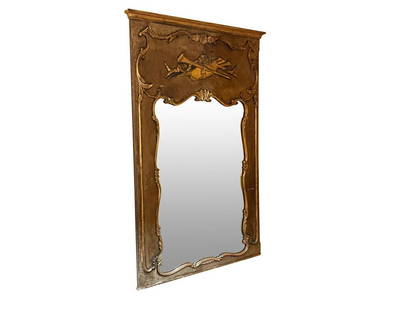 Painted and Parcel Gilt Trumeau Mirror: 37.5w x 2.25d x 58.5h