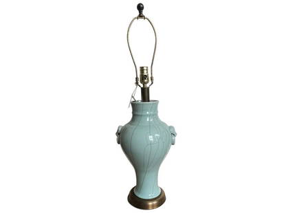 Celadon Crackle Glaze Table Lamp: 10w x 10d x 30h