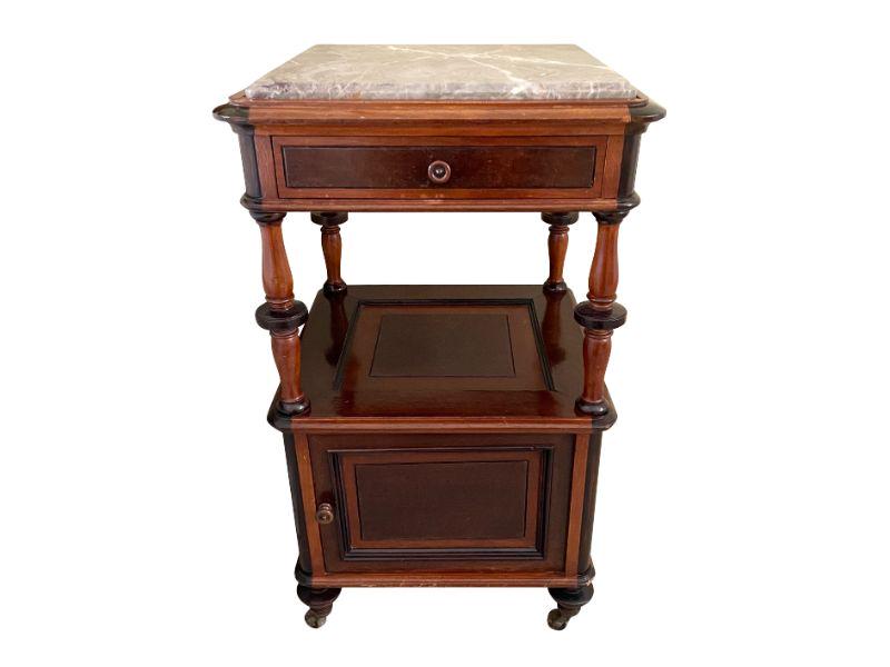 Antique Marble Top Nightstand on Casters: 18w x 18.25d x 30.75h