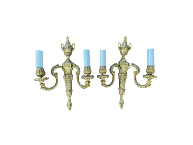Traditional Double Arm Sconces, Pair: 11w x 4.75d x 15.5h