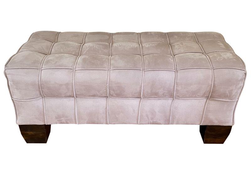 Tufted Suede Bench: 40w x 18d x 17.5h. Purchased from Neiman Marcus.