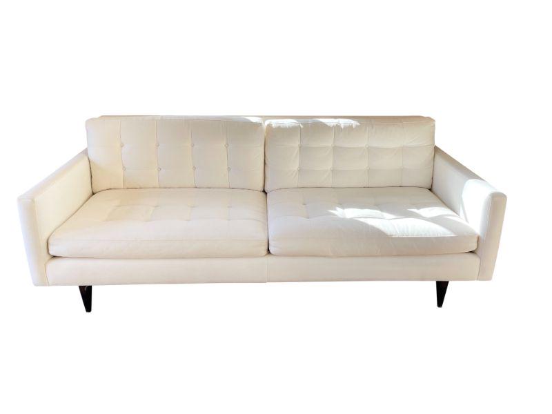 Crate and Barrel Petrie Mid Century Sofa: 86w x 36.5d x 32h, Seat height: 16.5, Arm height: 25.