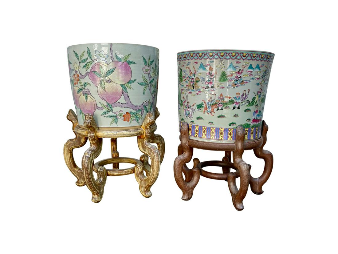 Asian Planters on Stands, Set of 2 (1 of 10)