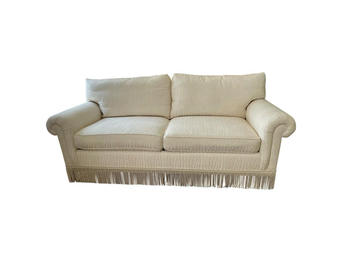 Edward Ferrell Ivory Roll Arm Sofa with Bullion Fringe (1 of 15)