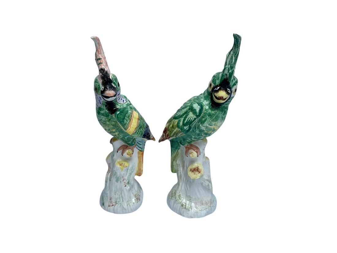 Mid-Century Italian Porcelain Mottahedeh Cockatoos, Pair: 5in d x 16in h