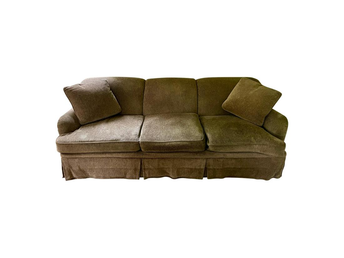 Chenille Skirted Sofa, Stark: 91in w x 37in d x 33in h, Seat Height: 18in , Seat Depth: 23in. Stark Tag.