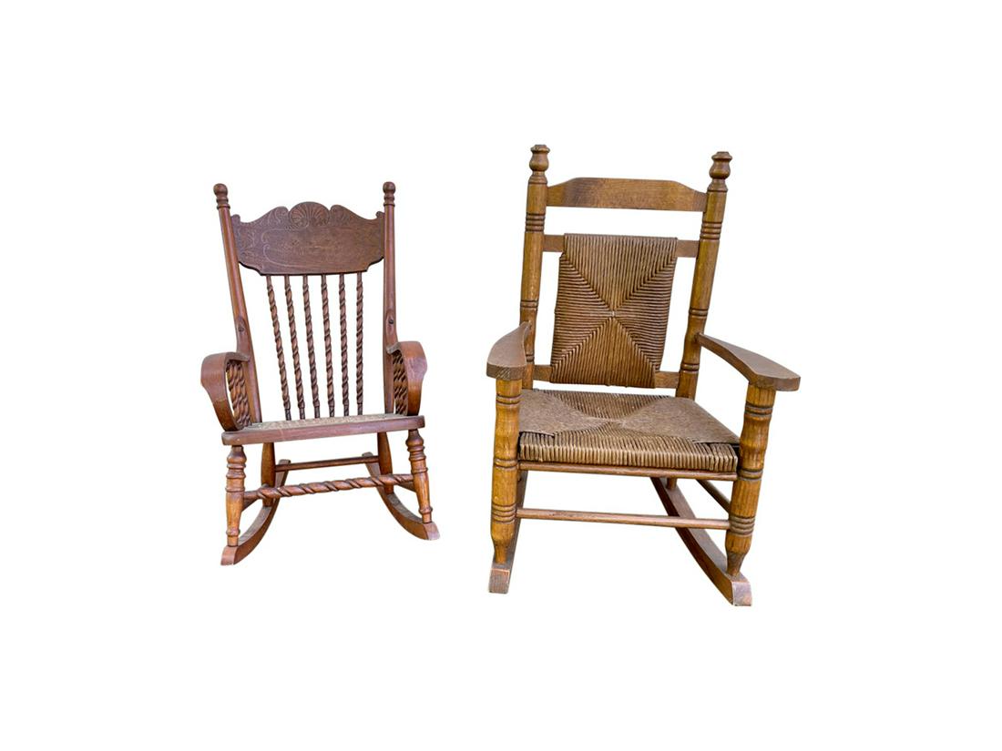 Vintage Children's Rocking Chairs: Cane: 15in w x 23in d x 28in h, seat height: 11in , arm height: 16in , seat depther: 13in