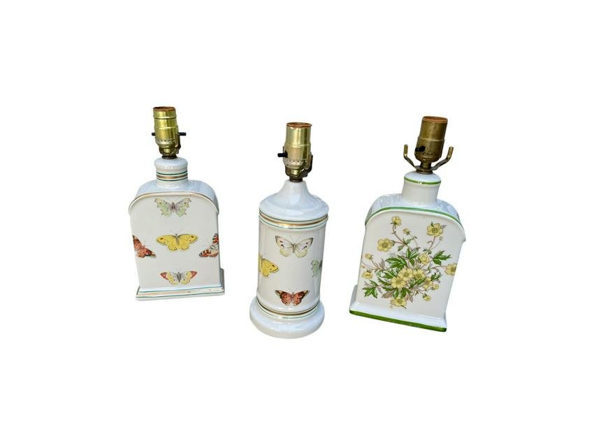 Butterfly and Flower Lamps, Set of 3: (2) 5in w x 3in d x 12in h, (1) 4in d x 12in h