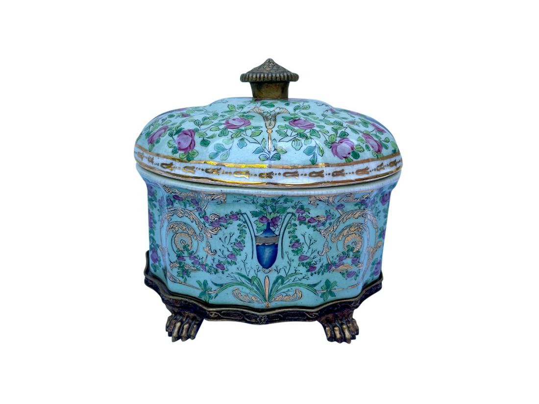 Antique United Wilson, JUWC 1897, Footed Candy Dish: 8in w x 6in d x 8in h. Stamped underneath.
