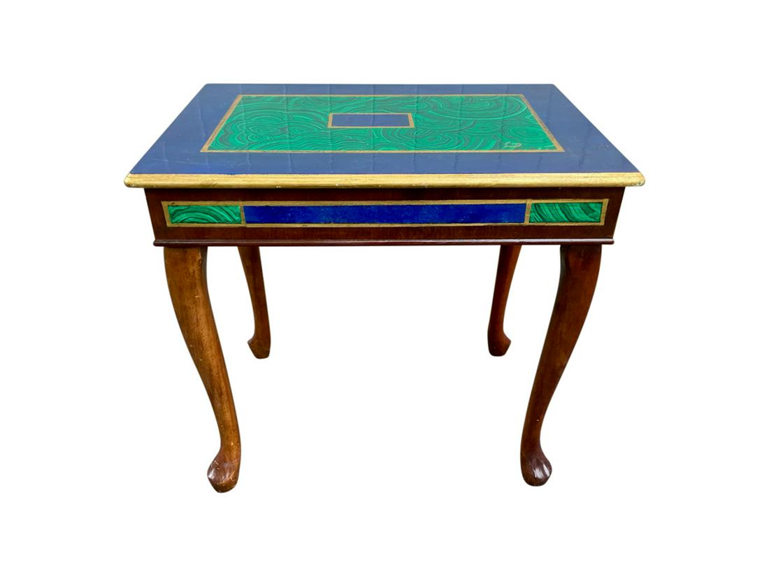 Wood Side Table with Faux Malachite and Lapis Design (1 of 10)