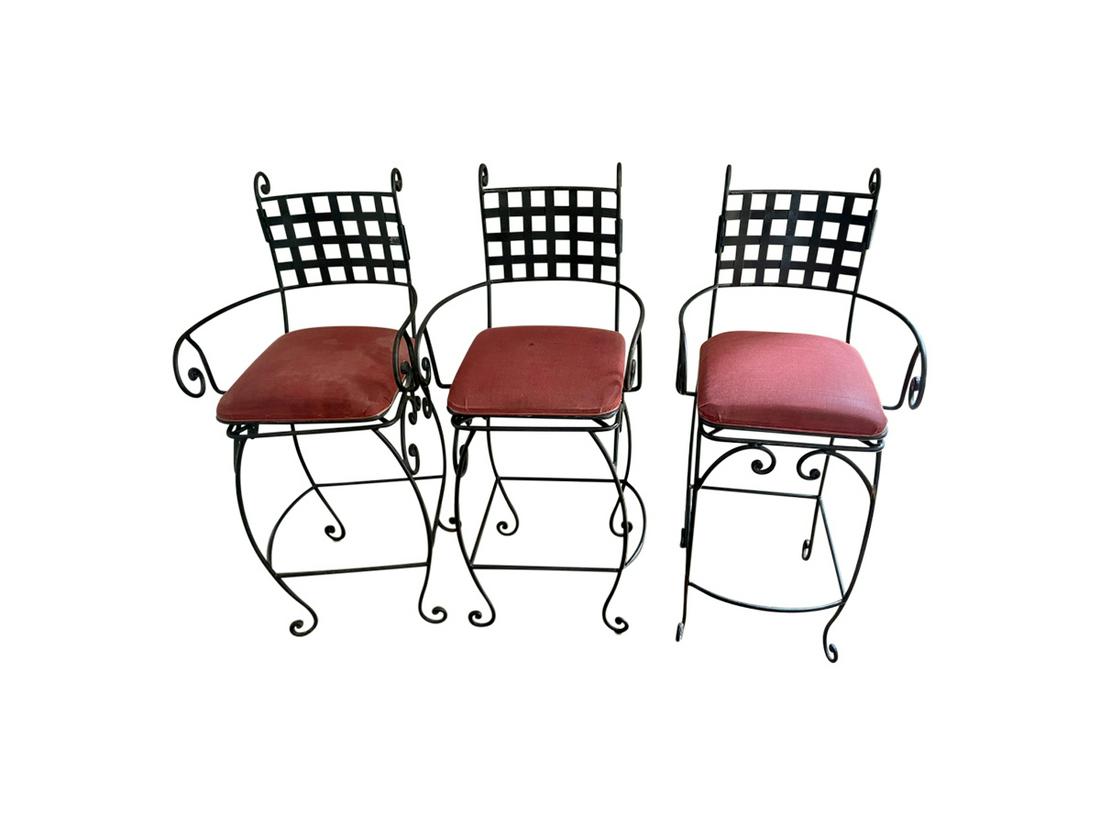 Metal Scroll Bar Stools, Set of 3 (1 of 9)