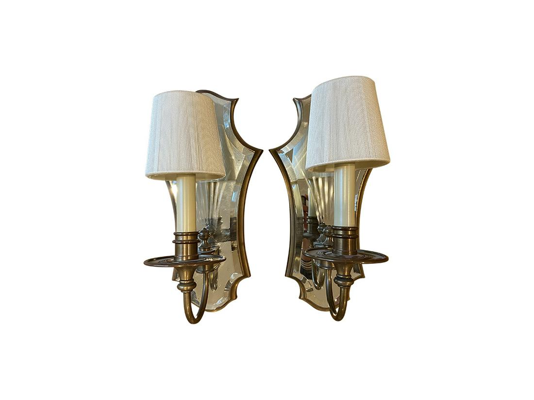 Decorative Crafts Single Arm Mirrored Sconces with String Shades, Pair: 7.5in w x 14.75in h
