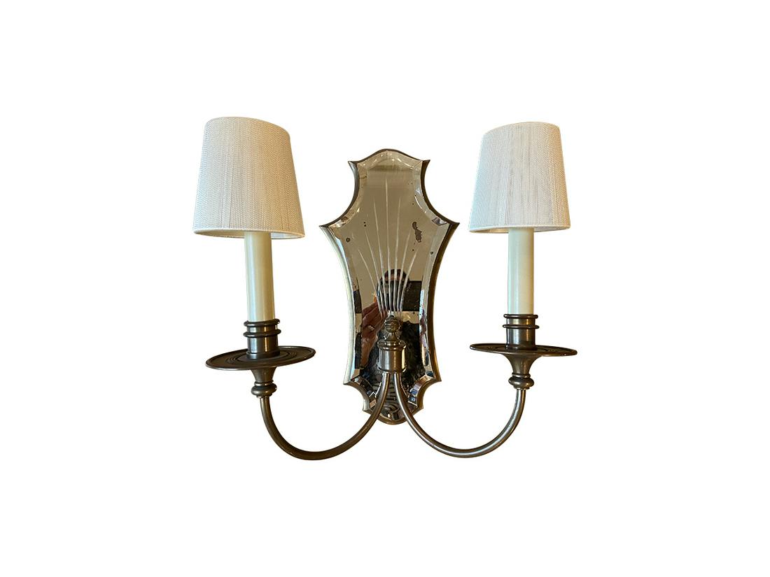 Decorative Crafts Double Arm Mirrored Sconce with String Shades: 14.5in w x 14.75in h x 7.75in d