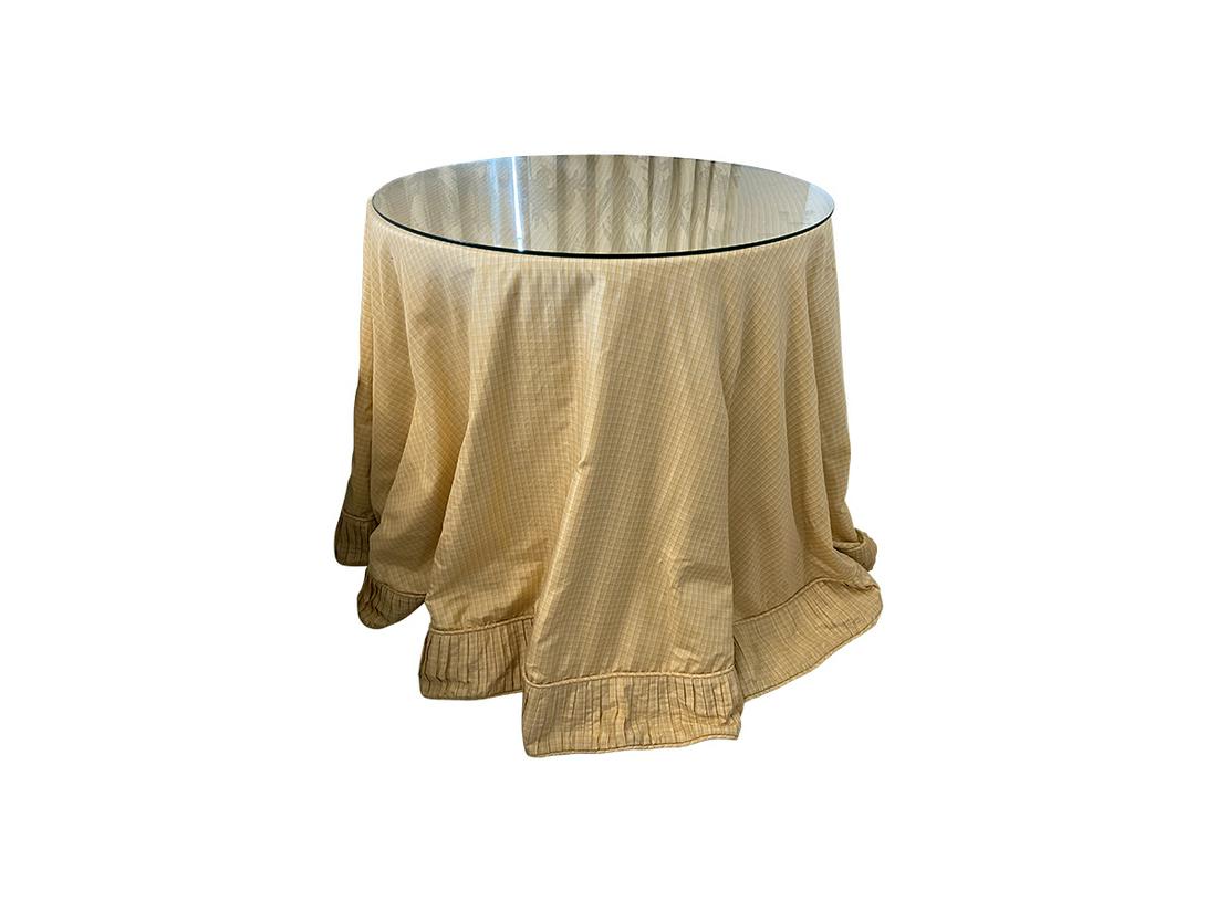 Yellow and White Check Taffeta Draped Table (1 of 7)
