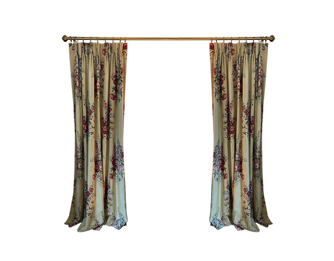 Travers Yellow Floral Drapes, Rods, Finials and Rings Included, 3 Sets (1 of 8)