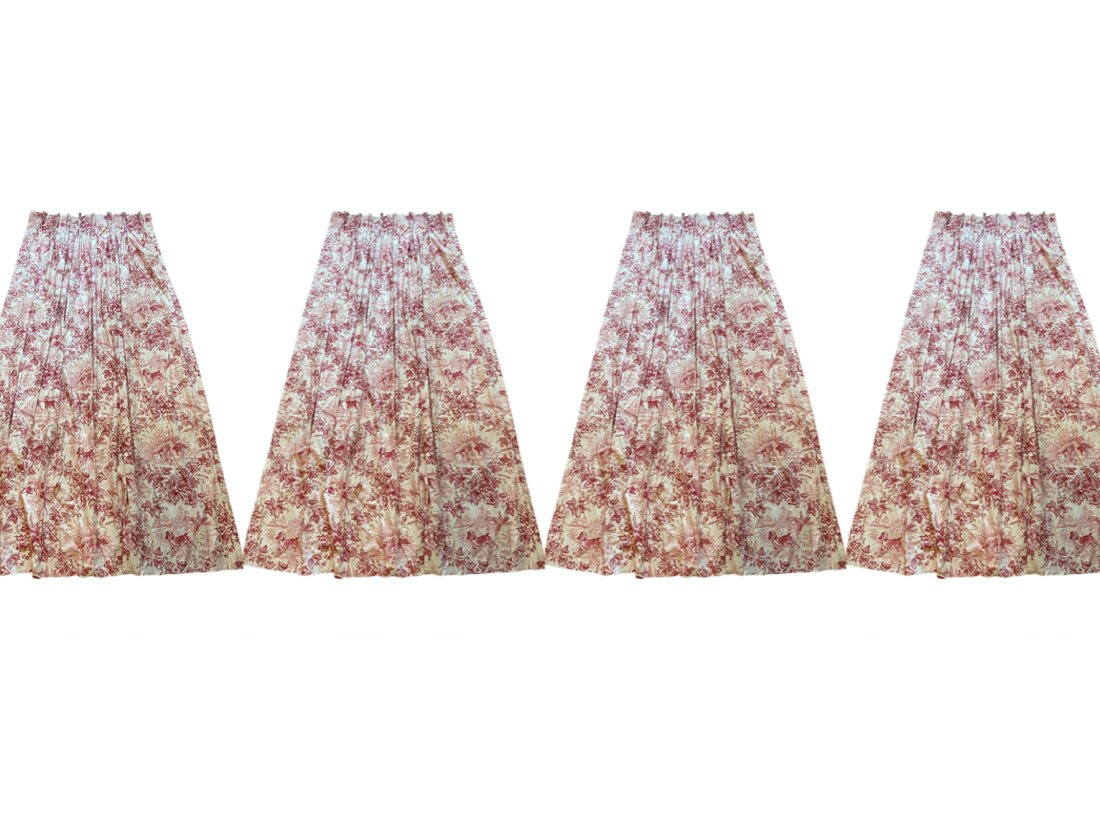 Brunschwig & Fils Hunting Toile Triple Pleat Panels, Set of 4: 35in w x 89in l. Corner weights, hooks included.