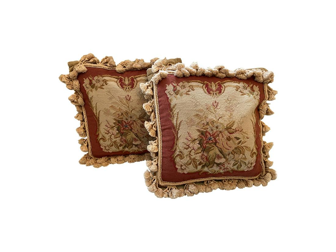 Chelsea Textiles Floral Needlepoint Pillows With Tassel Trim And Down Inserts (1 of 5)