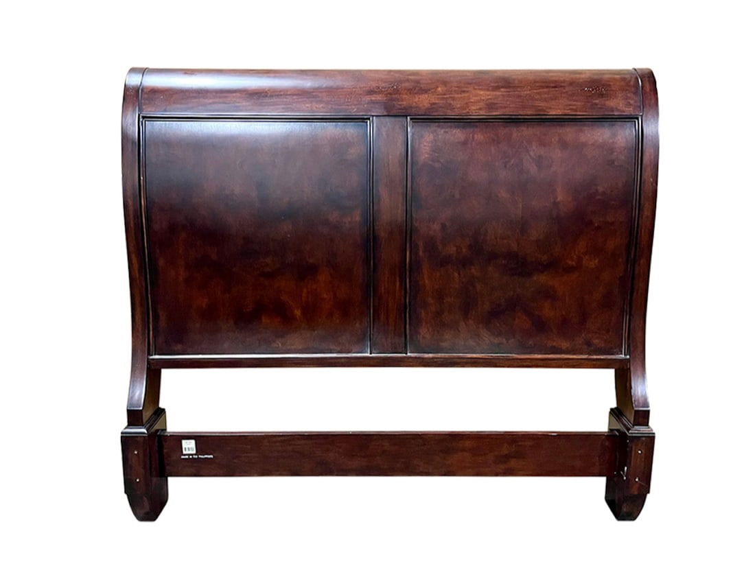 Bernhardt Queen Size Sleigh Bed: Headboard 65in w x 55in h x 3in d, Footboard 65in w x 33in h x 3in d, Side rails 78in long