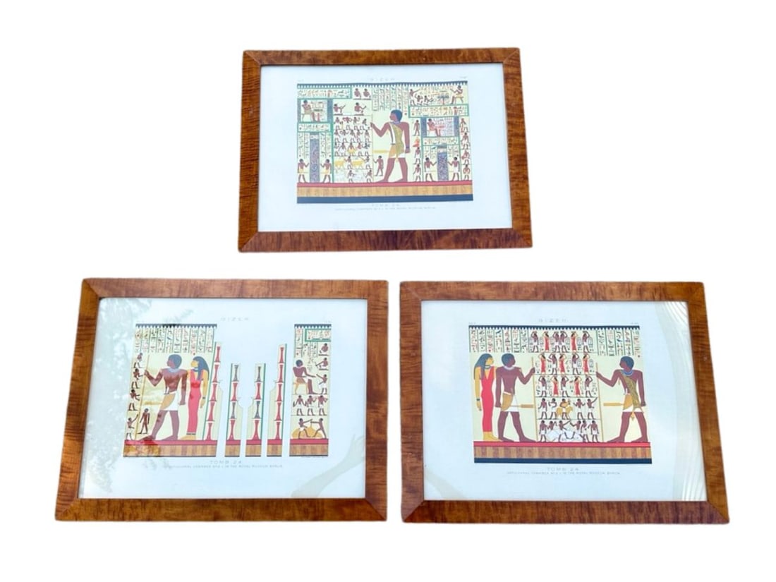 Egyptian Color Lithographs in Tiger Maple Frames, 22 x 29 (1 of 14)