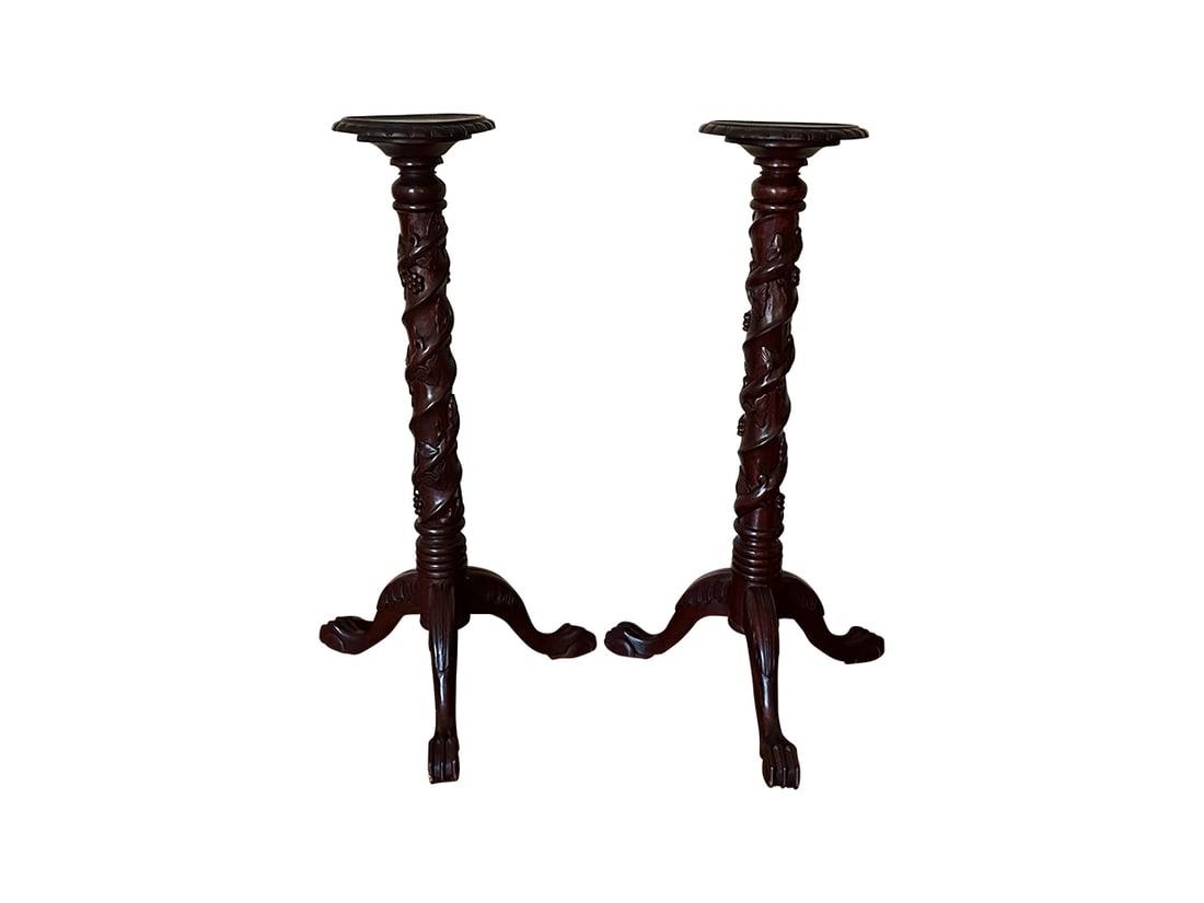 Tall Wood Pedestal Torcheres / Plant Stands, Pair (1 of 9)