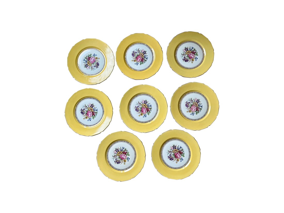 Antique Continental Ivory Bavaria 32 Yellow Trim Dinner Plates, Set of 8 (1 of 6)