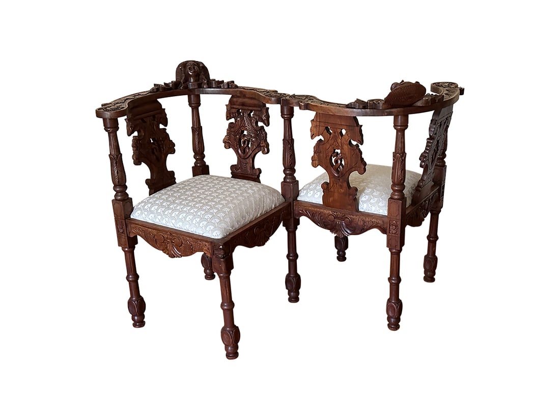 Vintage Carved Walnut Tete-a-Tete Chair (1 of 9)
