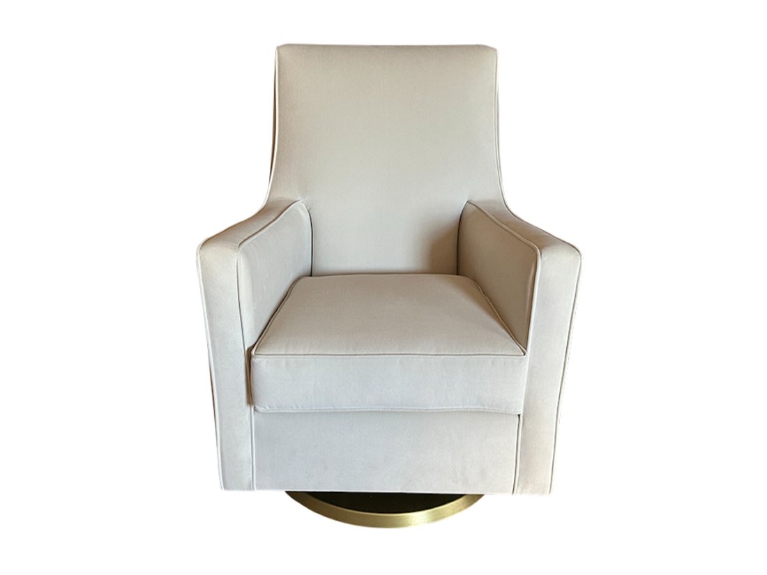 Monte Design Luca Glider with Gold Swivel Base: 29in w x 33in d x 39in h, Seat height: 19in.