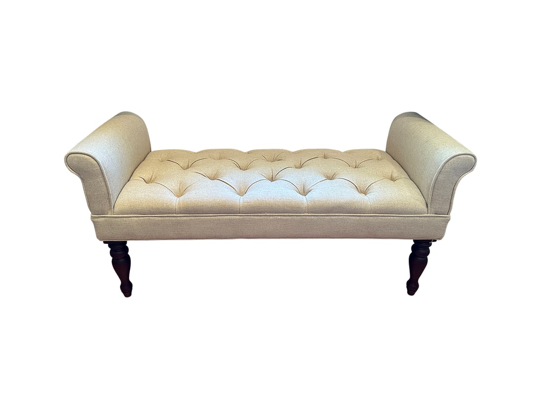 Tufted Scroll Arm Bench, Natural Linen (1 of 5)