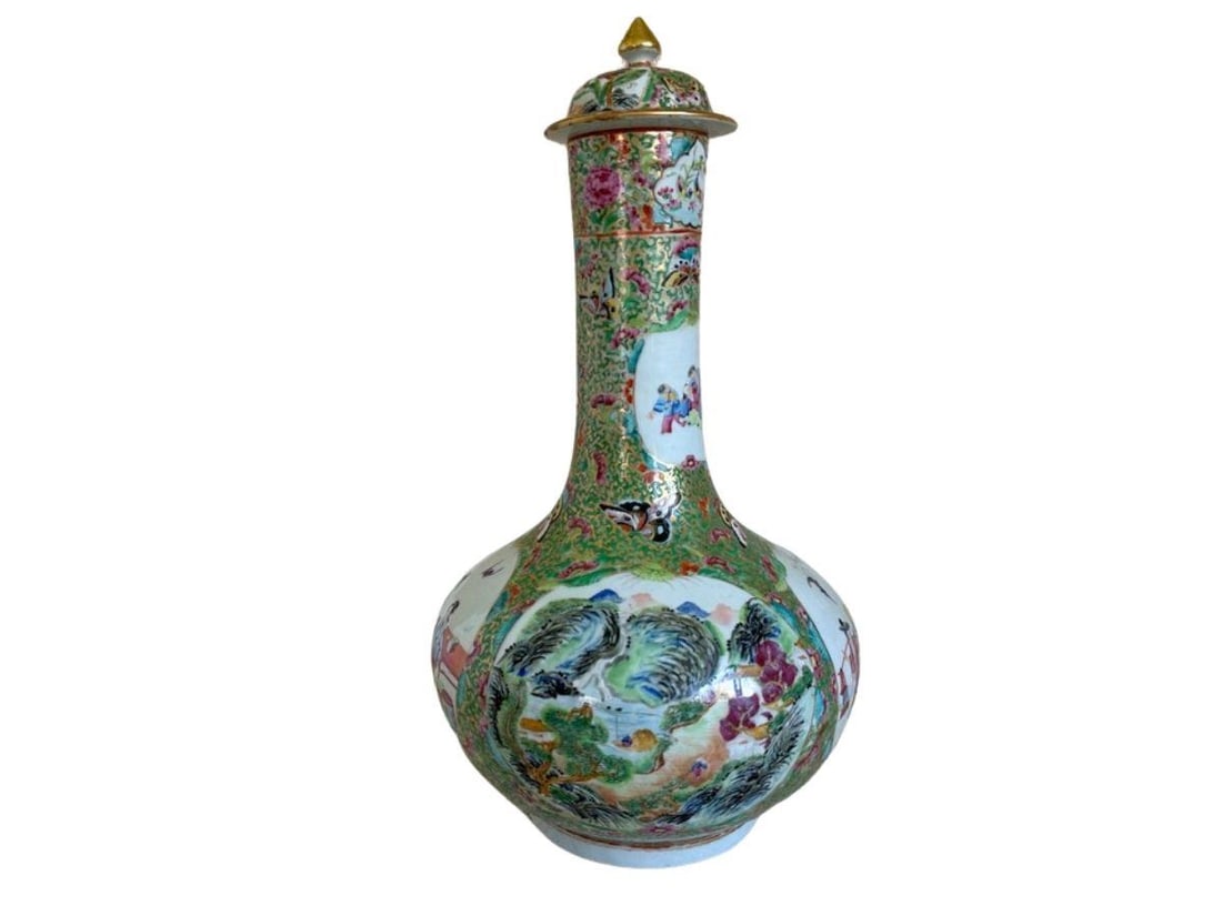 Rose Medallion Lidded Bottle Vase, 20in (1 of 12)