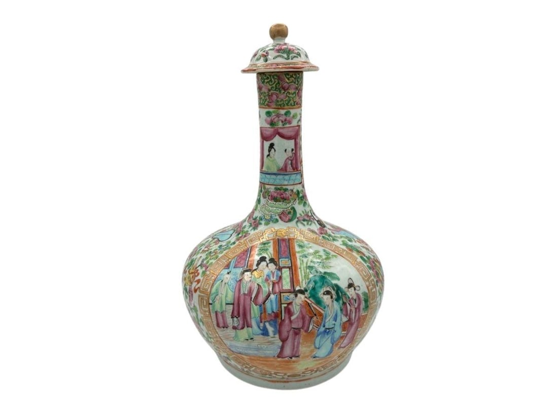 Rose Medallion Lidded Water Bottle Vase, 15in (1 of 13)
