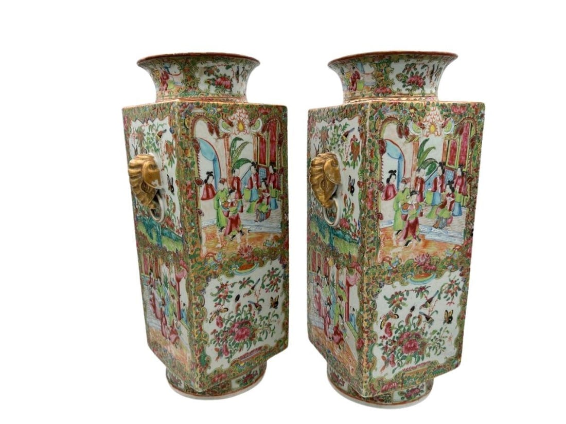 Large Rose Medallion Vases with Elephant Detail, Pair (1 of 19)