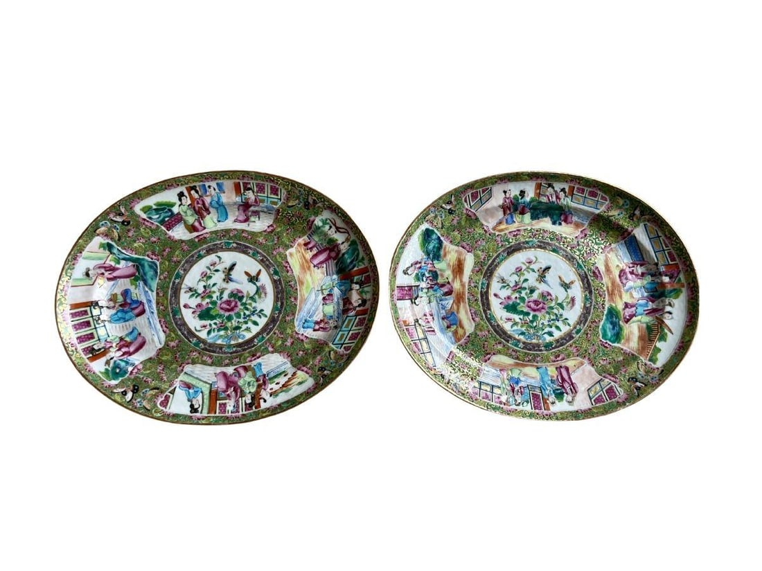 Rose Mandarin Oval Platters circa 1840-1850, Pair (1 of 13)